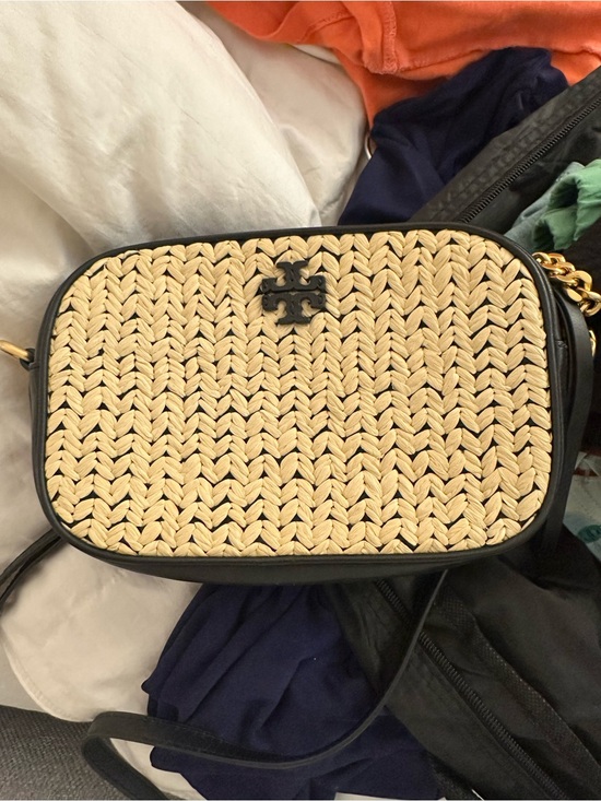 Tory Burch Handbags - Tory Burch Black & Natural Woven Crossbody Bag